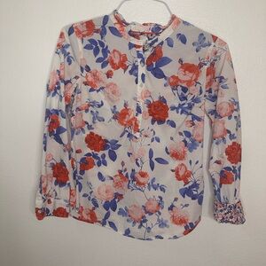 Talbots Classic Floral Blouse is Bright Blue and Orange Size S